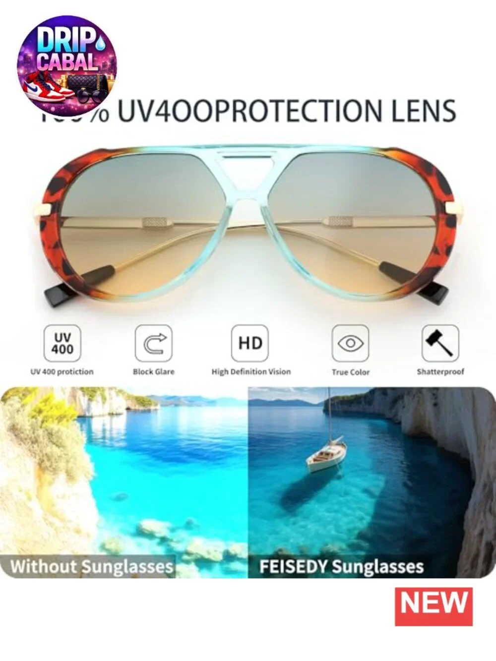 Retro Aviator Sunglasses for Women Men 70s Trendy Metal Frame UV400 Protection